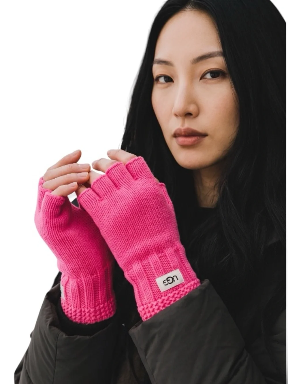 NWT UGG French Pink Knit Fingerless Gloves Wool Blend One Size